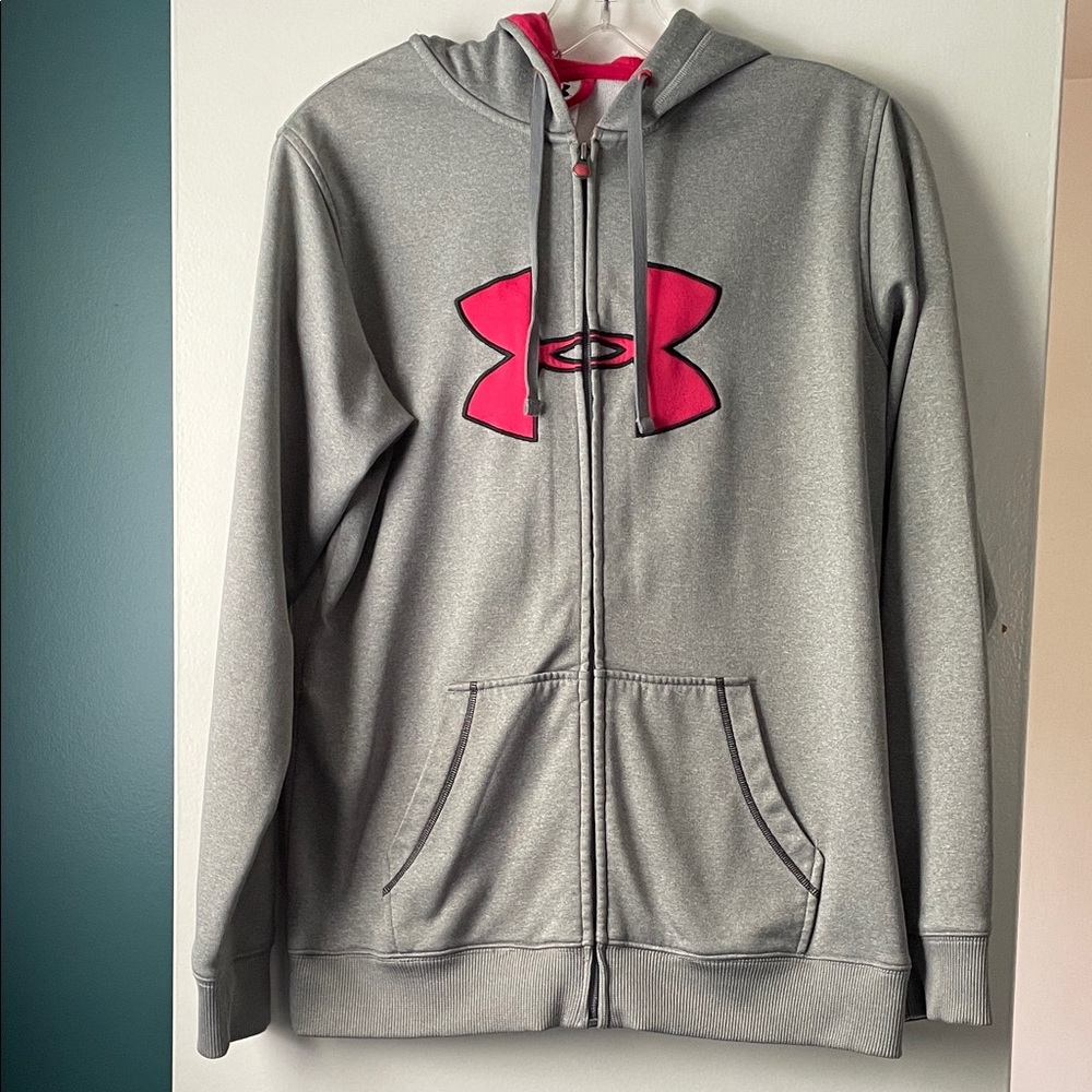 Under Armour Women’s Gray Hoodie Jacket with Pink Logo M